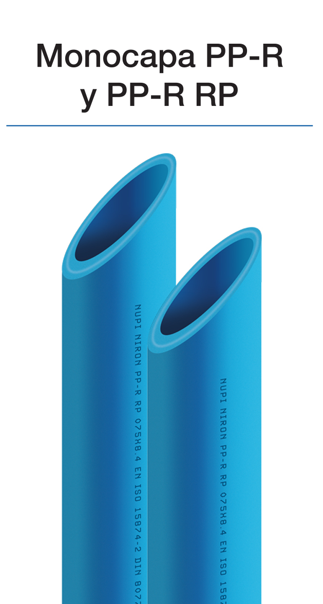 Sistema NIRON con tuberías de polipropileno monocapa PP-R y PP-R RP